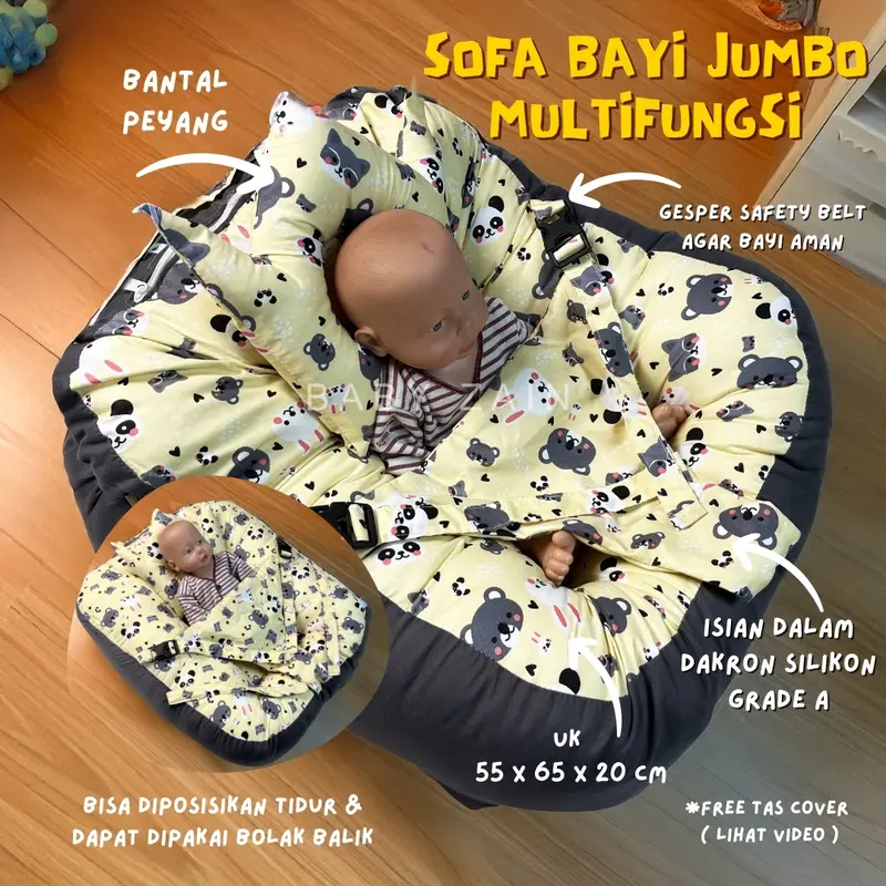 Sofa Bayi Jumbo Multifungsi Dilengkapi Safety Belt | Sofa Bayi Duduk | Sofa 3 in 1 | Sofa Empuk | Sofa Free Bantal Peang | Sofa tidur | Sofa baby newborn 0