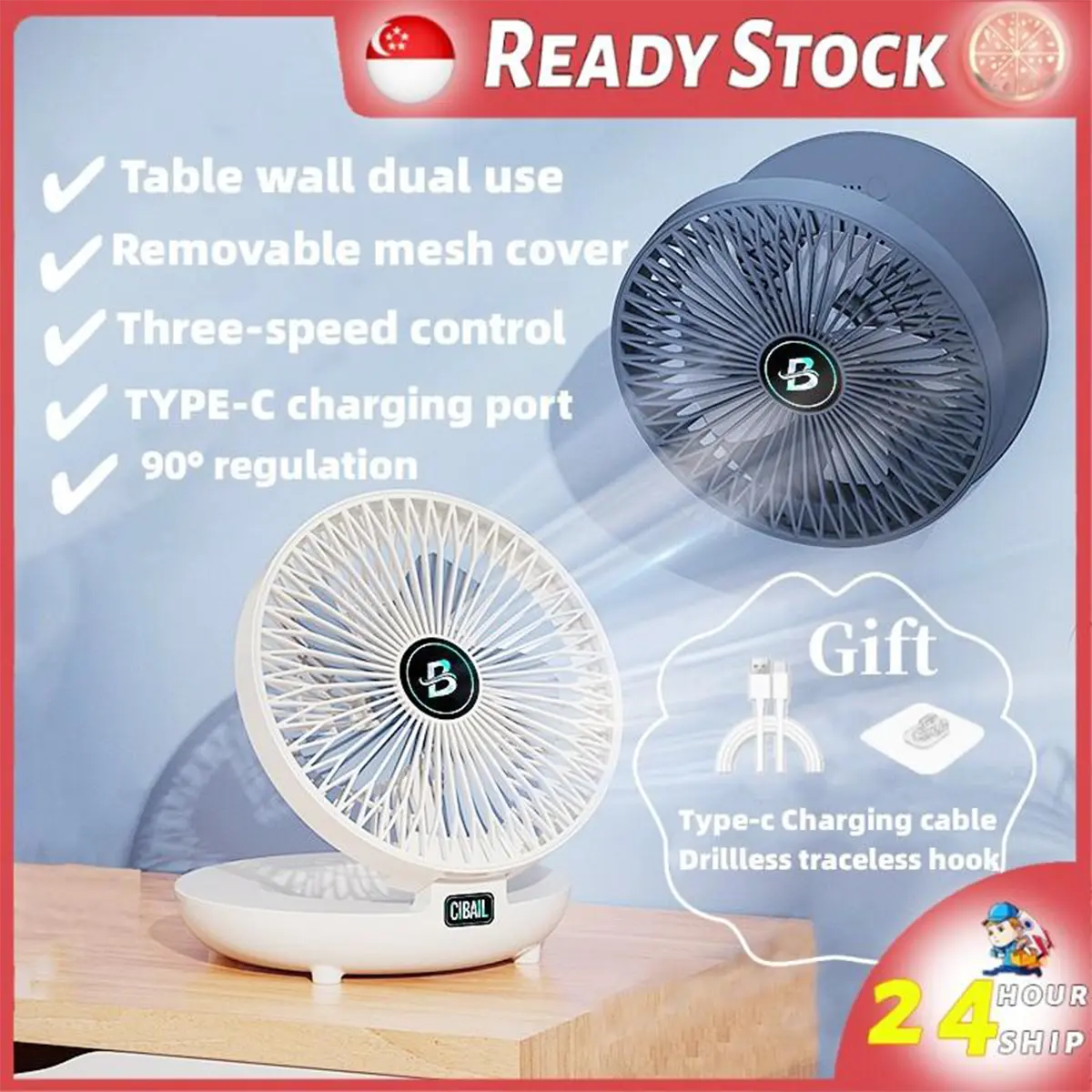 [In Stock]Desktoanp Wall-Mounted Fan USB Charging Laptop Mini Fan Folding 3 Speed Adjustable Folding Fan
