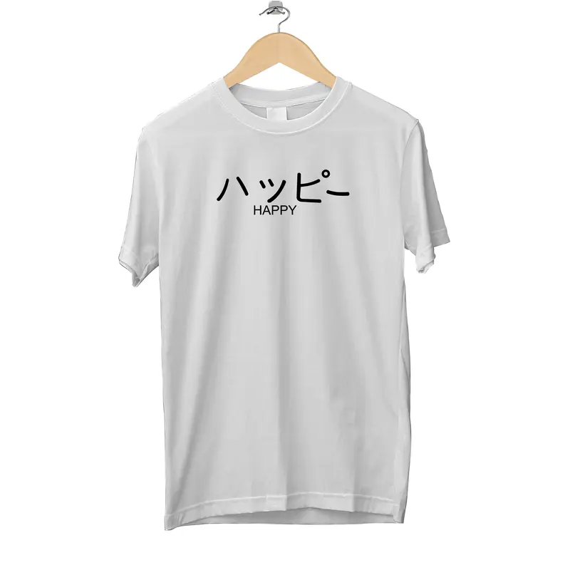 Kaos Tulisan Jepang Happy Baju Distro Pria Atasan Cewek Murah Nyaman 6