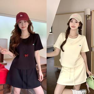 Sut Kasual, Gaya Baru Musim Panas, Saiz Besar, Kecil, Set Dua Keping, Baju-T Lengan Pendek dan Skirt, 64231