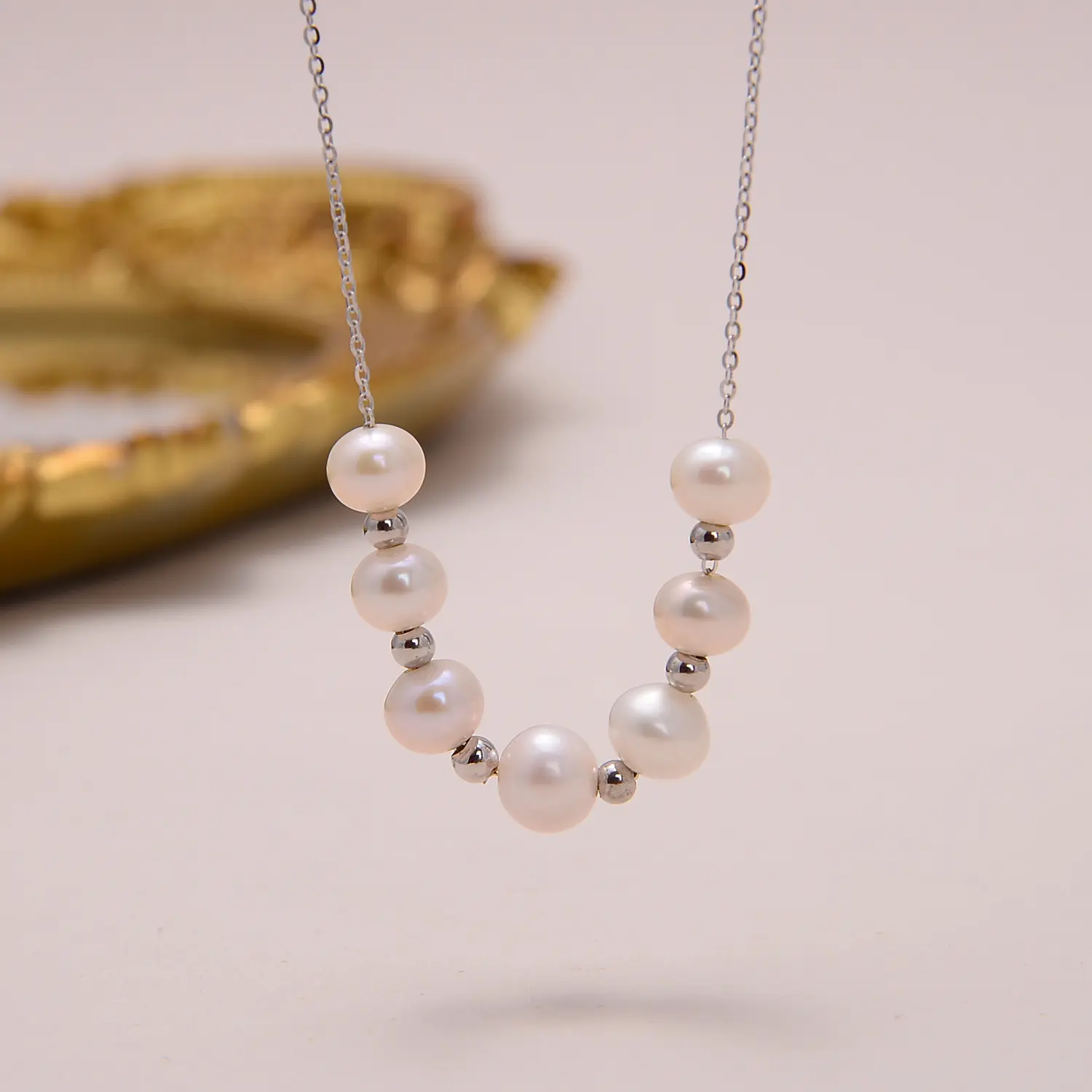 CloudjewelryGlobal Natural Freshwater Pearl Jewlry Fashion Design Pearl Bead S925 Silver Necklace For Women Come Gift Box