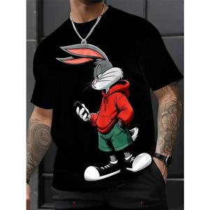 Camiseta gráfica de Looney Tunes para hombres WB - Bugs Bunny y Daffy Duck, verano casual, manga corta, negro con estampado de dibujos animados rojo y verde, ajuste regular, cuello redondo, para ropa casual y actividades al aire libre, camiseta Billie Eli