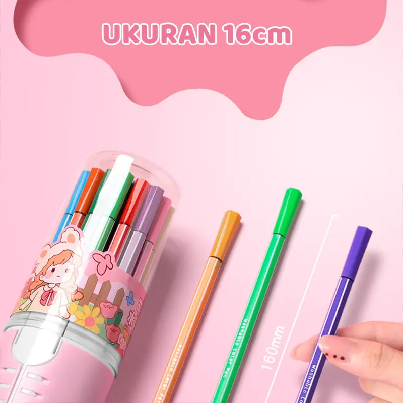YH SPIDOL ANAK 1 SET PULPEN MARKER SPIDOL WARNA WARNI 12/24 WARNA / HEXAGONAL WATERCOLOR MARKER PEN 7