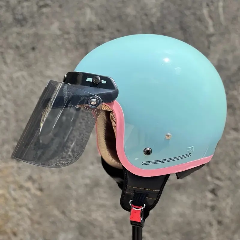 Helm bogo dewasa list pink pria wanita kaca datar Motorcycle 4