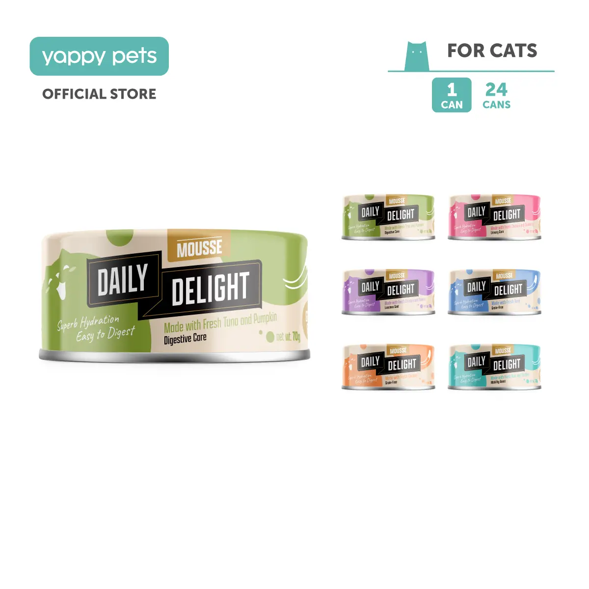 Daily Delight Mousse Cat Wet Food 70g | Fresh Tuna, Fresh Chicken, Meal Topper, Grain Free, Meow Sardine Pumpkin Cranberry Salmon NEW2025