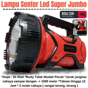 Senter Jumbo Aoki AK-6671 Senter Led Super JUMBO 50 Watt Cahaya Putih Tahan Sampai 12 Jam | Senter Sorot 50Watt | Senter Super Terang ~ Embun Online Shop
