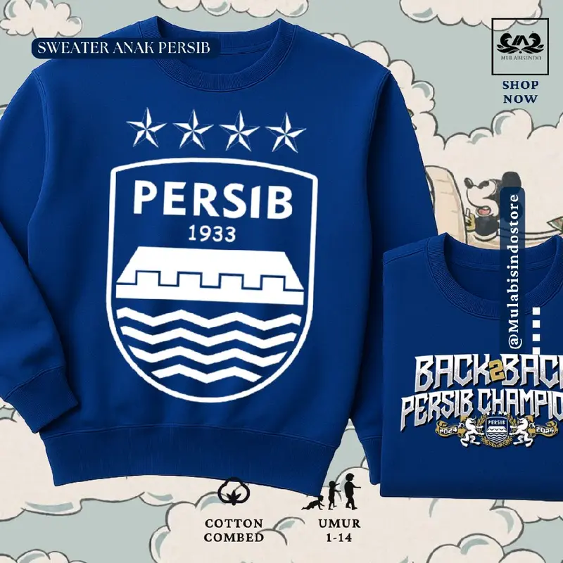 sweater oversize persib juara biru bahan  Fleece Motif Sablon Pria Wanita 4