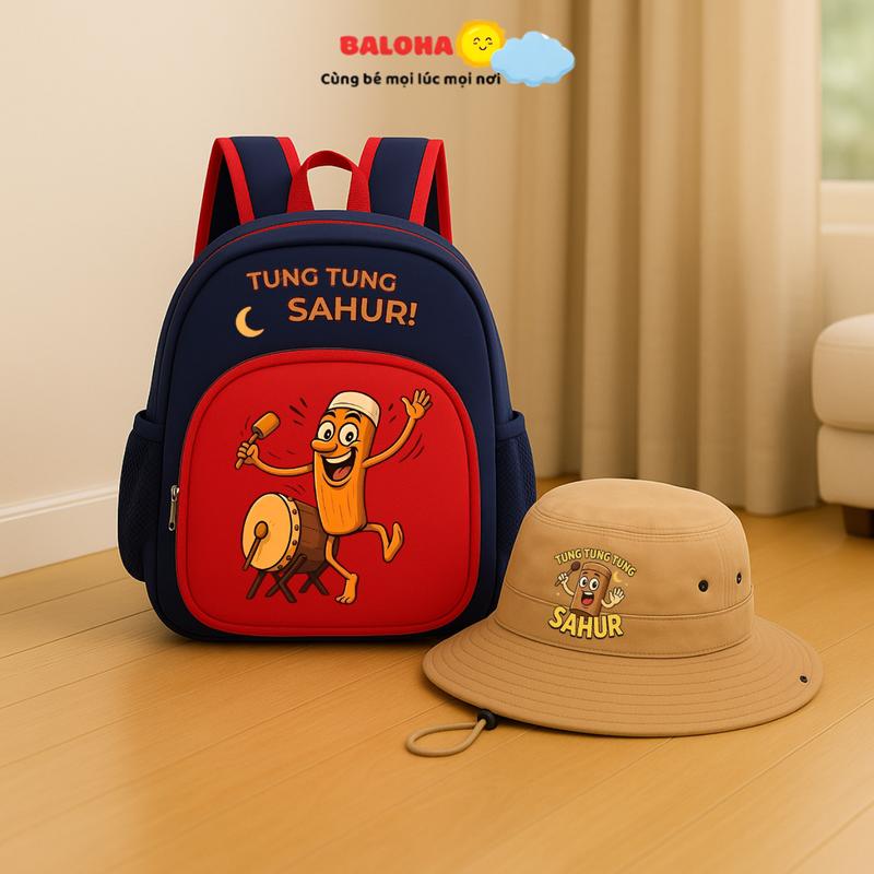 Combo Balo Mũ cho bé 3-6 tuổi mẫu giáo hình người nhện  Cặp trẻ em mũ  nhện mầm non bé trai bé gái chống nước HAB223