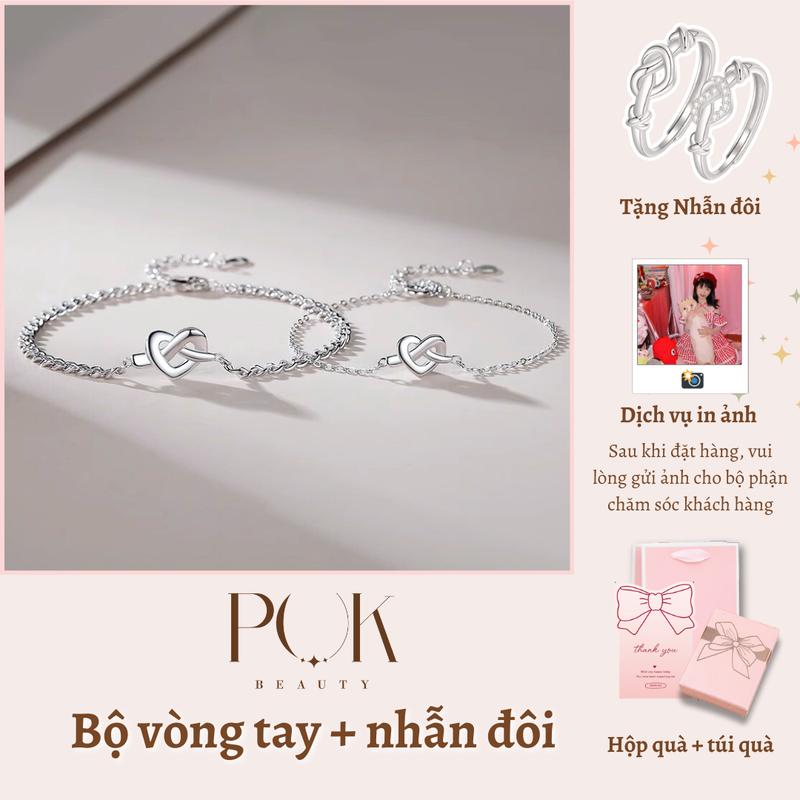  【Tặng nhẫn đôi làm quà  Bộ Vòng Tay Cặp Đôi Và Nhẫn Cặp Đôi Thiết Kế Tình Yêu Chất Liệu Thép Titan Chống Gỉ Và Chống Phai Màu Nhẫn Hở Có Thể Điều Chỉnh Kích Thước Nhẫn Quà Tặng Cho Bạn Gái Đi Kèm Với Hộp Quà 