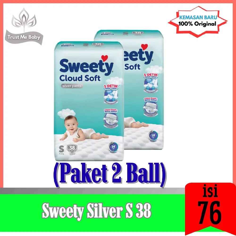 Sweety Paket Hemat 2 Ball Sweety Silver Pants S38 Soft Cloud Popok Bayi Kemasan Baru 100% Original