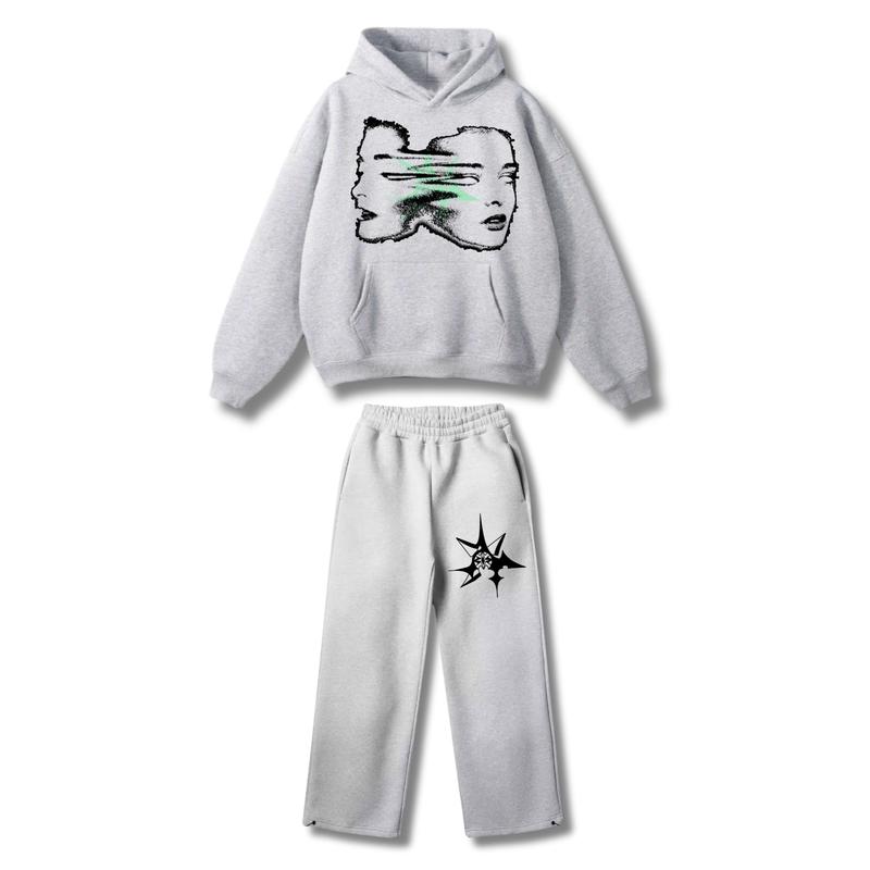 STREES One Set Boxy & Sweatpants Baggy Facestar Setelan Berbahan Kain Fleece Lembut Adem Pria Wanita 6