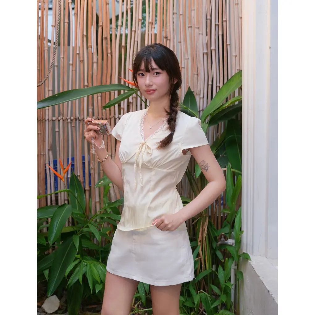 Áo kiểu nữ cổ tim phối ren thắt nơ ngực buộc eo sau lưng freesize chất liệu gió lụa Hàn babydoll dễ mặc cho mùa hè – A554 - 29feb.closet | BigBuy360 - bigbuy360.vn