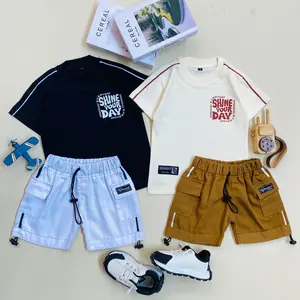 ESTISHOP X DINODAY Setelan Anak Laki Laki Perempuan Baju Kaos Distro Shine Your Day Celana Cargo Premium