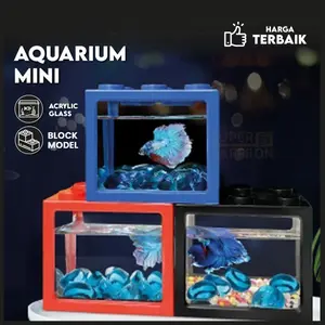 Aquarium Mini Cupang Akrilik Akuarium 12x8cm Block Ikan Hias Emas Kandang Hewan DIY