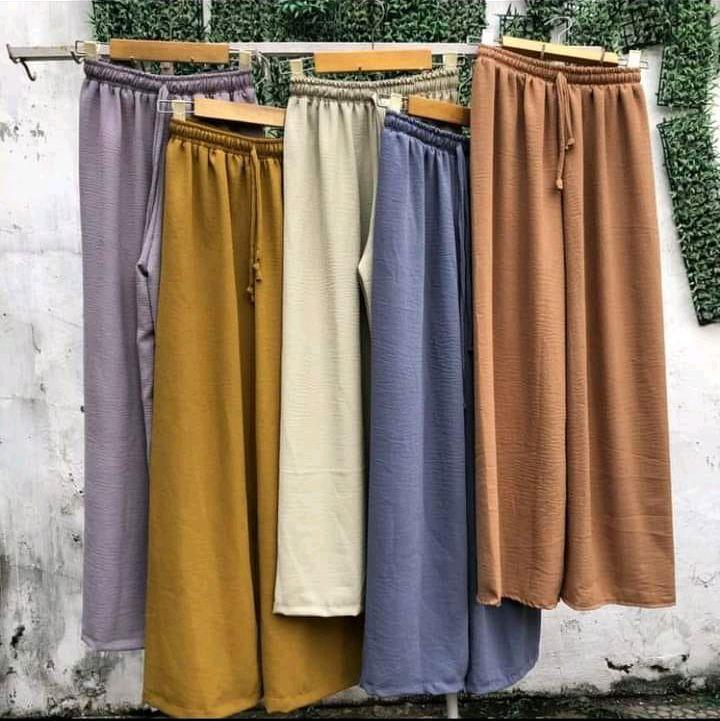 Celana Cringcel Airflow kulot panjang tali serut pinggang full karet ada saku aktif kanan kiri Bawahan Crinkle Wanita 8