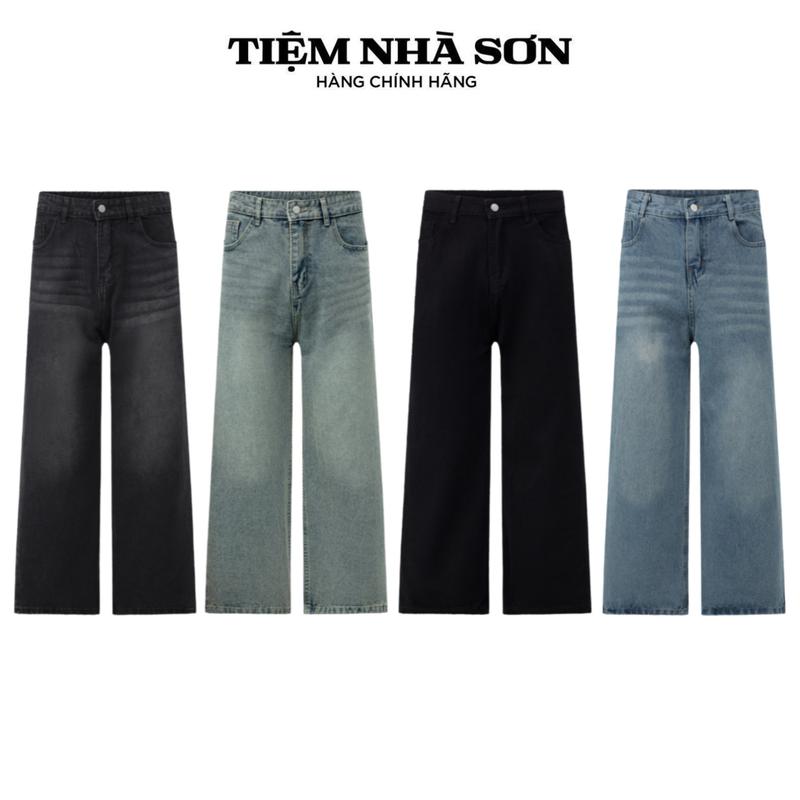 Deal Độc Quyền Quần Jean Wash Ống Suông Cạp Cao Unisex Nam Nữ Tiệm Nhà SƠN