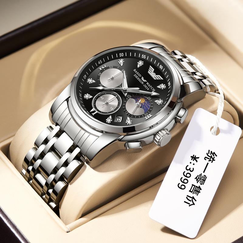 Đồng Hồ Nam BASID Phong Cách Cổ Điển 8209G Thời Trang Đơn Giản Thiết Kế Sang Trọng Thạch Anh Dạ Quang Không Thấm Nước Đồng Hồ