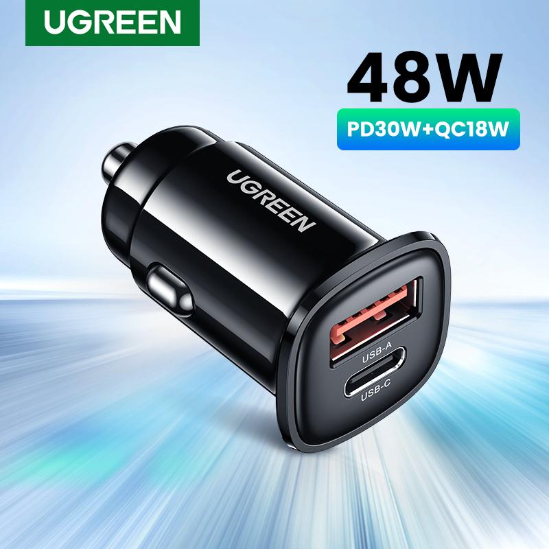 Bộ sạc ô tô nhanh, UGREEN, Hai cổng, PD30W và QC18W, Màu đen, SKU: 90848