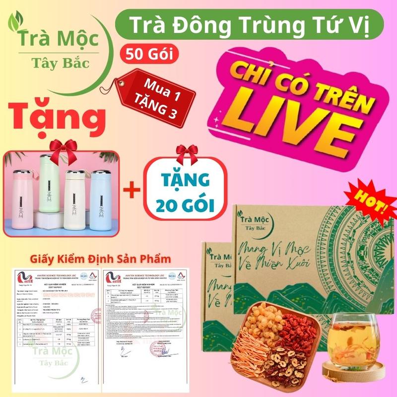 [Tặng 20 Gói – Tổng 50 Gói] Kèm Bình Giữ Nhiệt + Đường Phèn – Trà Tứ Vị Đông Trùng 30 Gói (Táo đỏ, Kỷ tử, Long nhãn, Đông trùng) tea chè nước trà | Trà Mộc Tây Bắc