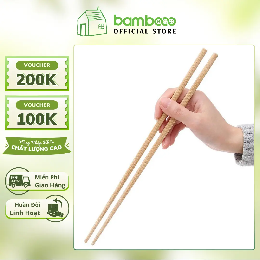 Đũa tre dài BAMBOOO ECO chuyên xào nấu kháng khuẩn, an toàn