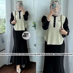 Setelan Rok Knit Mahiya Set LD 110cm PJ Rok 90cm Kancing Aktif Busui Simpel Elegan Model Duyung