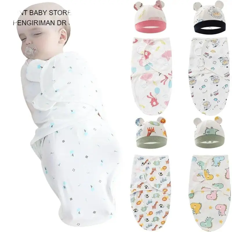 bedong bayi instan & topi swaddle baby newborn sleeping bag katun adem nyerap keringat 0