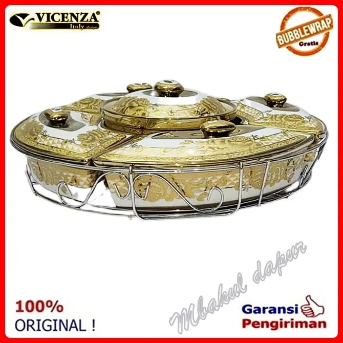 Wadah Saji Prasmanan Keramik Plus Rak Pemutar 35 CM Motif Vicenza HAC 14
