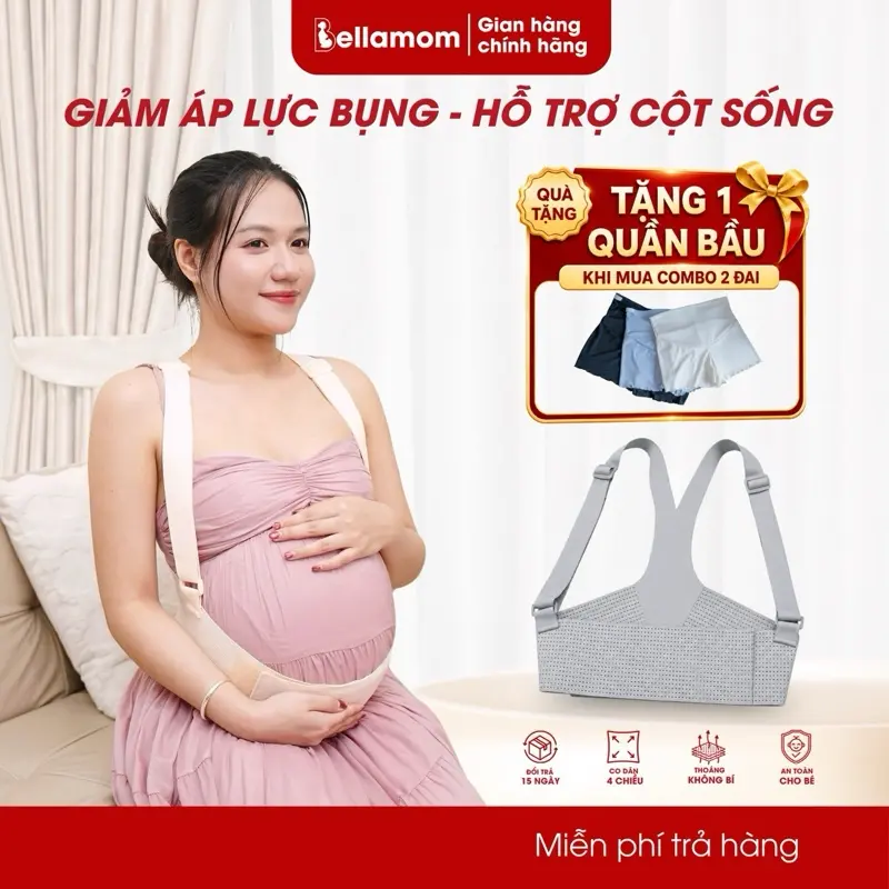 Đai nâng đỡ bụng bầu giảm đau mỏi lưng, co dãn 4 chiều thoáng khí, giảm rạn da và phù nề chân - bellamom Vietnam Vừa vặn Supporting Belts