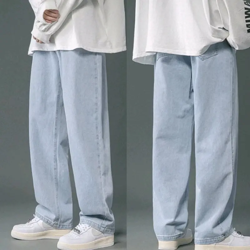 Celana Jeans Pria loose pants style highwaist- Celana panjang cowok korean style denim - Celana jeans pria longgar gombrong original acid baggy pants oversize Nyaman Hitam 3