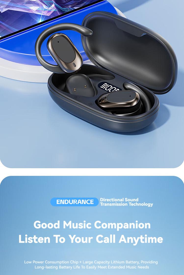 Rofani B06 Headset Bluetooth 6.0 Nirkabel Tampilan LED Binaural Tahan Air Earphone Pengurang Kebisingan HIFI Olahraga Stereo Peredam Kebisingan Headphone Penundaan Mikrofon Panggilan HD Musik Permainan Olahraga Headphone