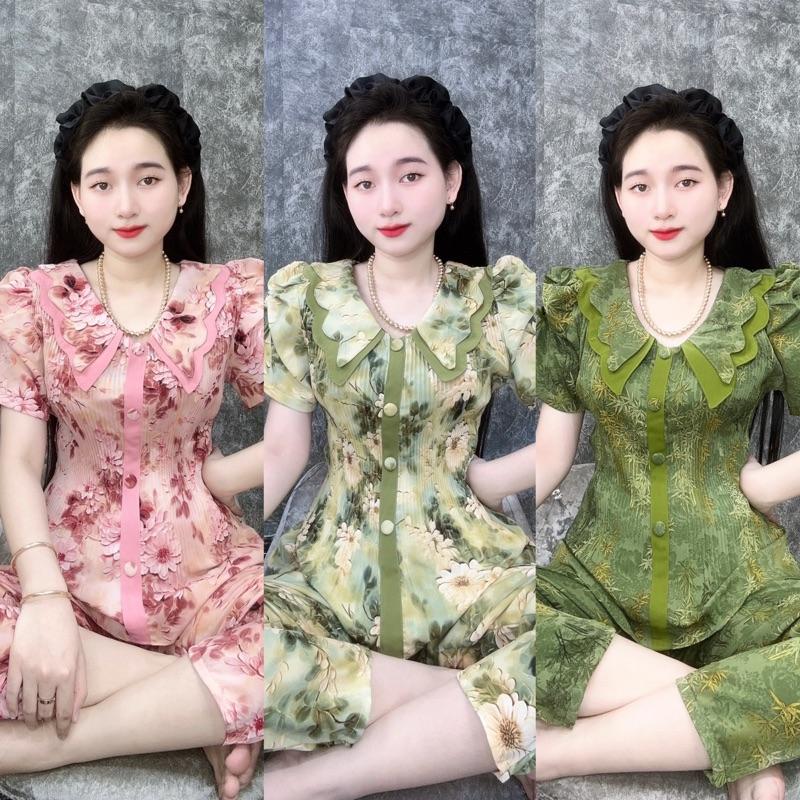    QUẦN DÀI   Đồ bộ nữ tay ngắn  Áo Dập Ly Cổ Lượn Tay Nhúng Vải Lụa Mango mịn mát nhiều họa tiết  form thiết kế sang trọng Women 