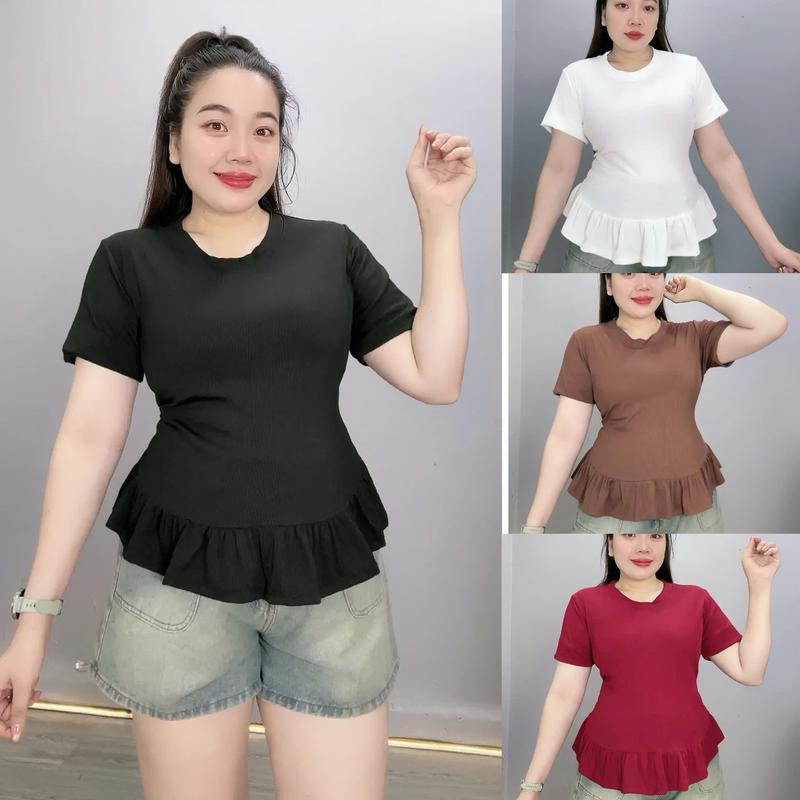  Áo thun nữ dáng peplum tay ngắn ôm tôn dáng viền bèo eo nữ tính chất liệu co giãn mặc đẹp đi làm dạo phố Bigsize 55-92kg A300 