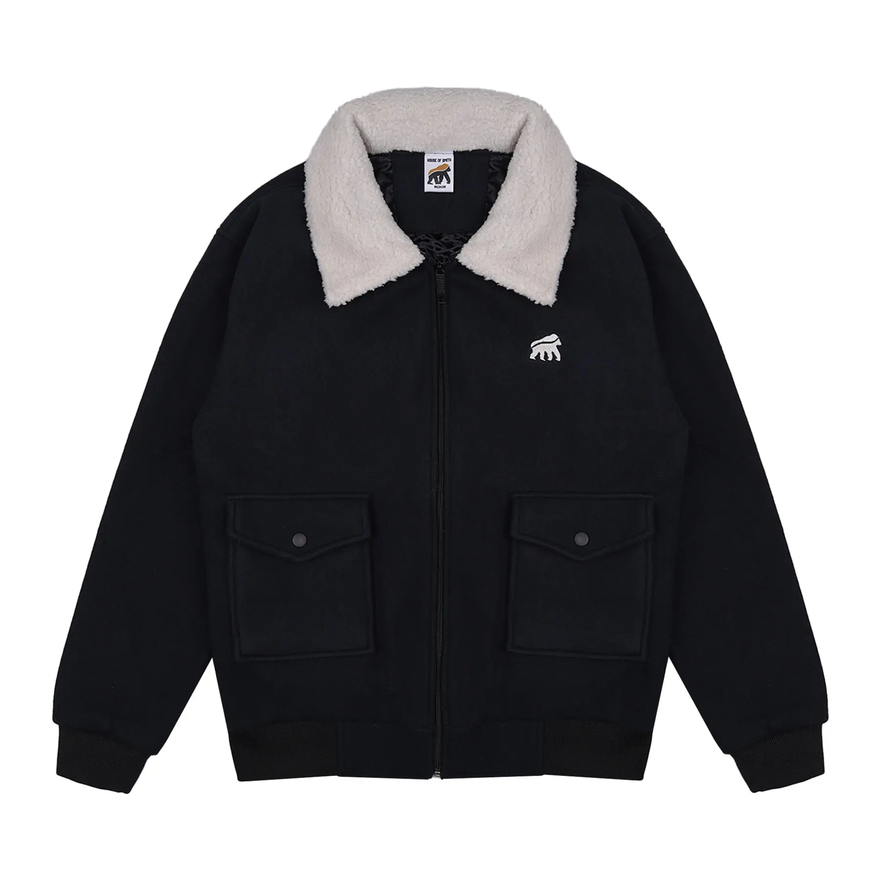 House of Smith Vintage Sherpa Jacket Lasket Black #4 - Jaket Casual Pria Polar Fleece