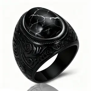 Cincin Punk Pirus Pirus Batu Bermotif Hitam Pria yang Dipersonalisasi Cincin Punk Pirus Mata Harimau Tiruan Ular Totem Hip Hop Aksesoris Pesta Elegan ring