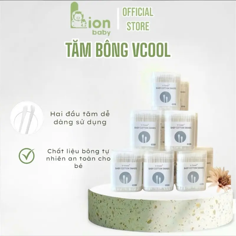 Tăm bông vcool cho bé hộp 200 que cao cấp