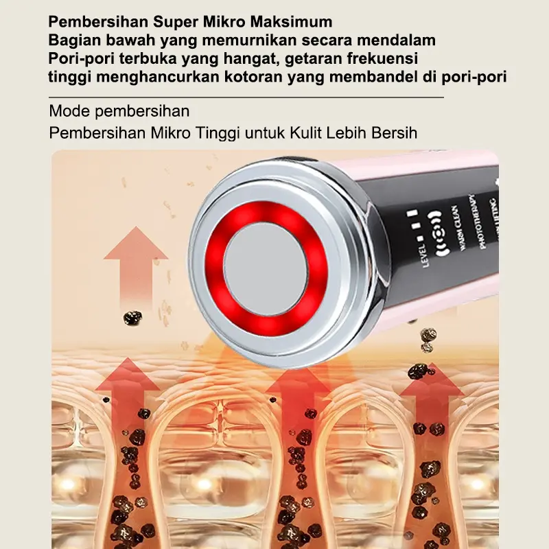 AmazeFan 4in1 setrika alat facial wajah Anti Anging alat pengecil poripori pembersih komedo wajah elektrik ion pijat face roller massager setrika kecantikan wajah RF/anti-kerut/Pemutihan/Pembersihan 5