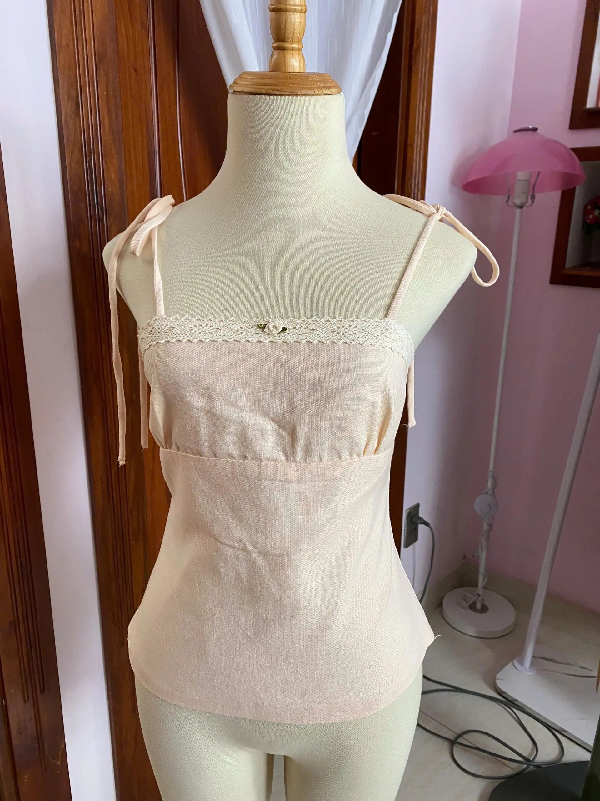 Vintage Top - Áo vintage vải linen cột dây 2 lớp | BigBuy360 - bigbuy360.vn