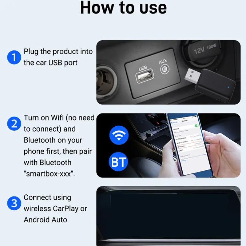 2 in 1 Wireless Car Adapter, Car Adapter for CarPlay & Android Auto, Stable Transmission Car Adapter for 99% Original Car 3