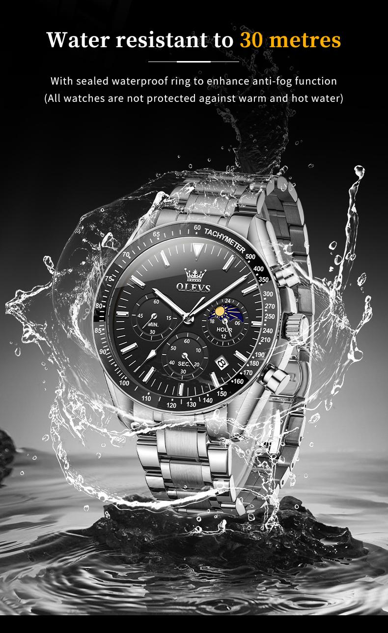 Product Introduction of OLEVS Men's Multifunction Steel Watch | Swiss Quartz + Sapphire Glass | 30M Waterproof & Luminous Dial | Business Minimalist Model 3618 10
