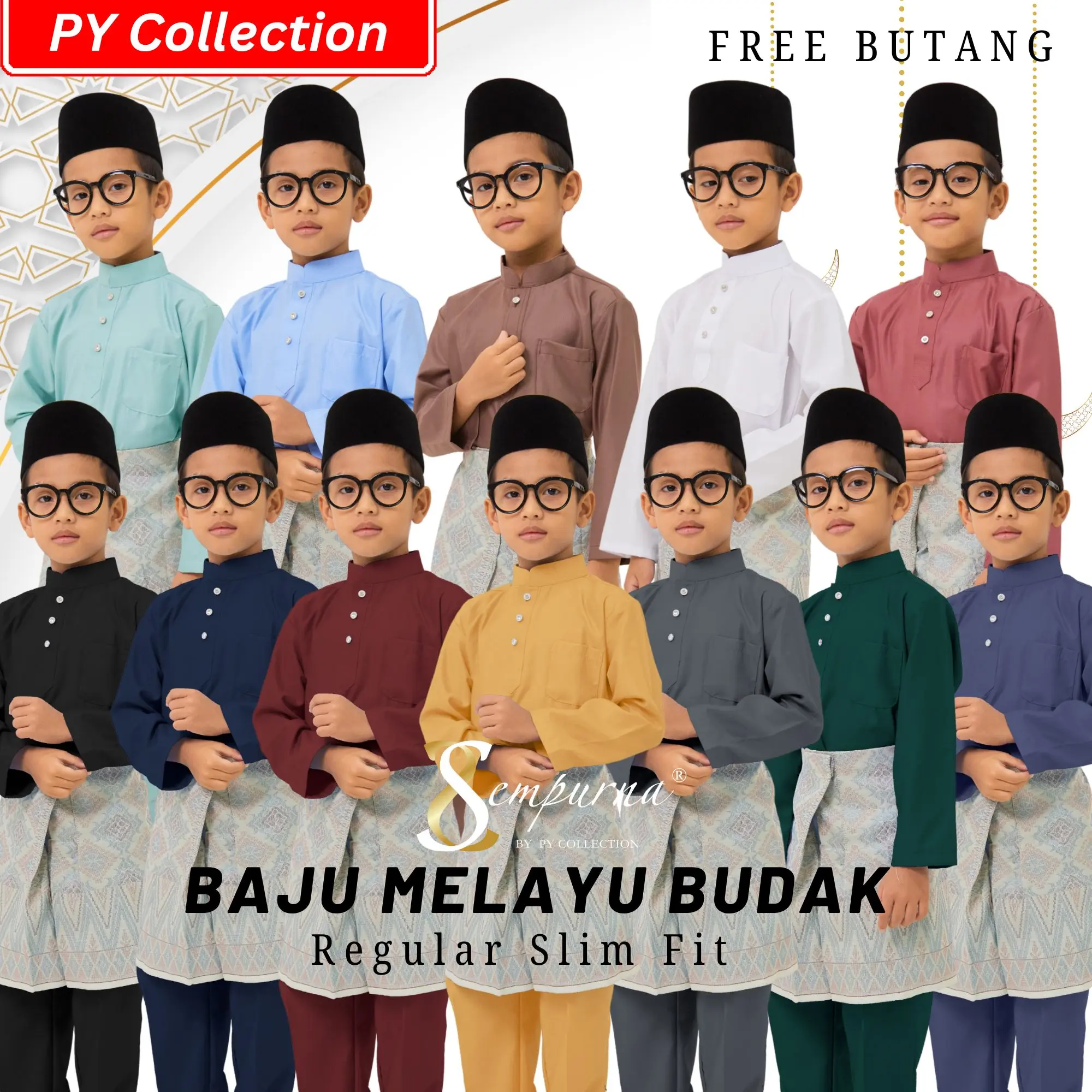 PG1 / BAJU MELAYU BUDAK RAYA Warna Navy Blue / Maroon / Yellow Mustard / Grey / Emerald Green / Dusty Purple / Black BMC
