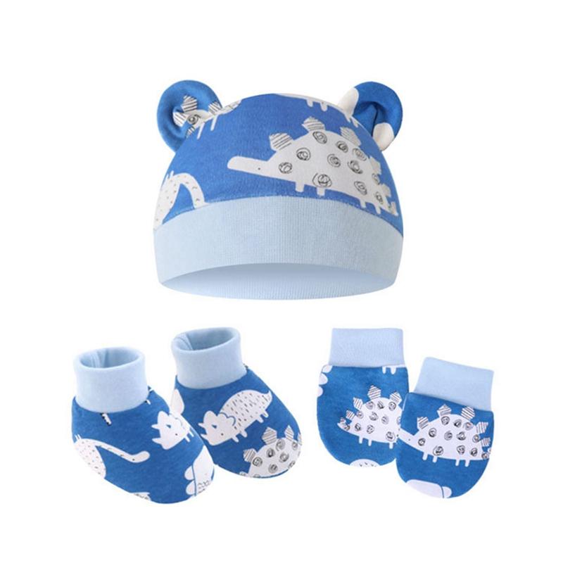 0-6M Baby Fetal Hat Anti-scratch Gloves Foot Cover 3 Pieces Set Newborn Ear Hat 6