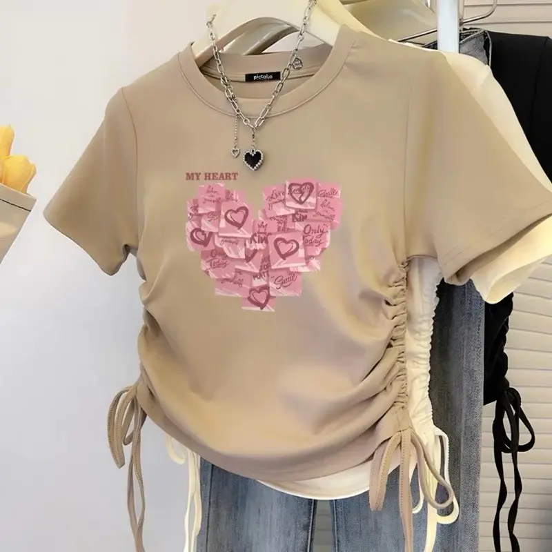 Crop Top  Serut wanita motif MY HEART kaos wanita crop top korean Tshirt Atasan 1