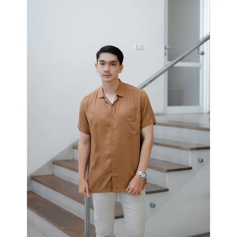 Kemeja Hawai Polos Reguler - Bahan Rayon dan Katun - Ukuran M-XXL - Putih - Panjang, Pria