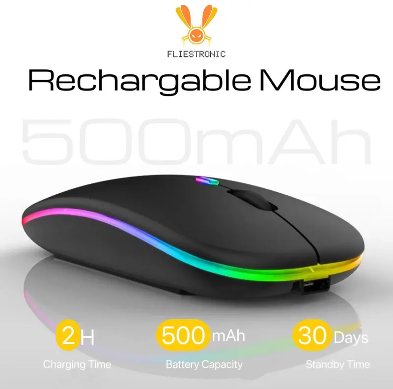 COD FLIESTRONIC Mouse Bluetooth / Mouse Wireless / Mouse Nirkable Rechargerable LED Colorfull Komputer 3