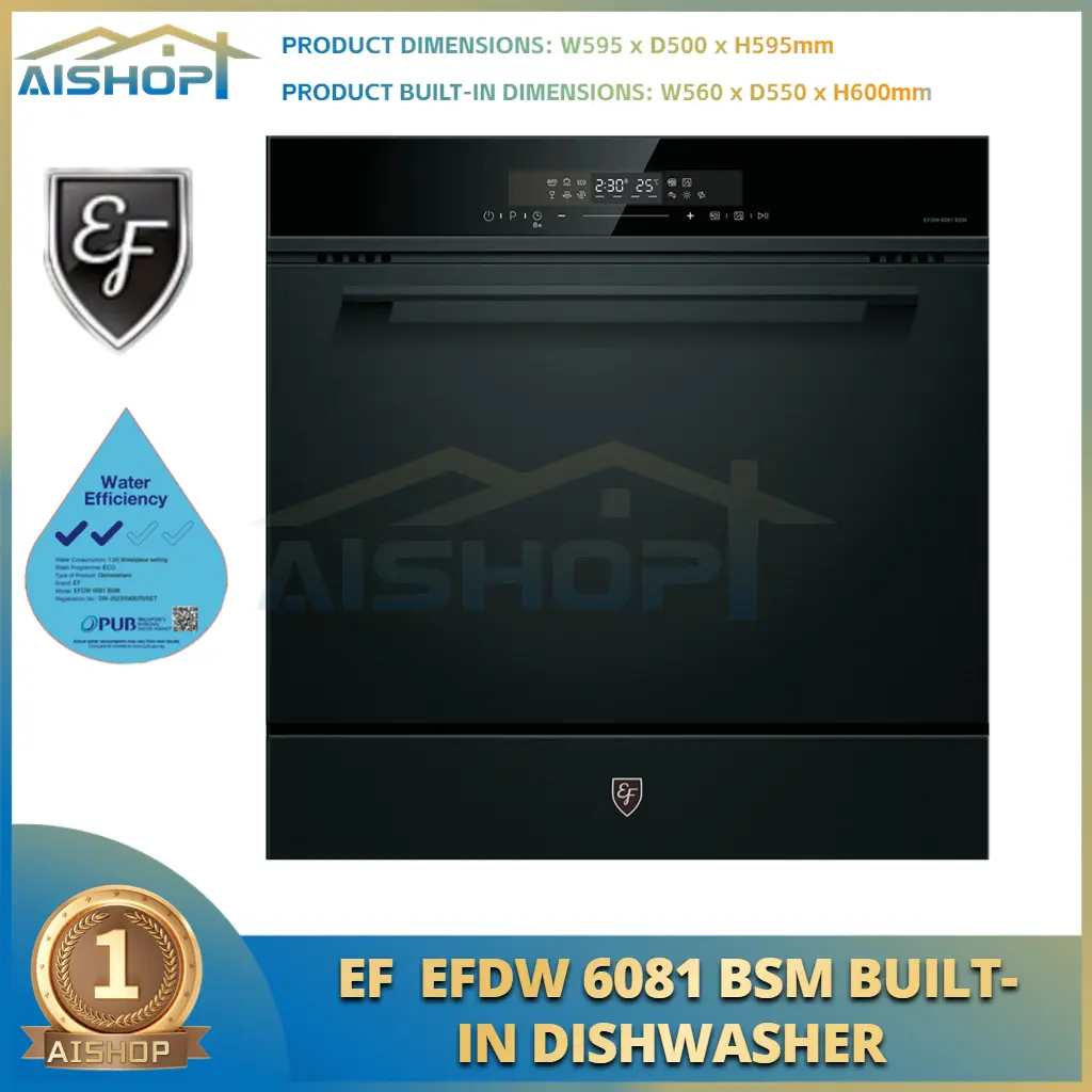 [SG Seller]EF  EFDW 6081 BSM  Built-in Dishwasher LED Touch Control  Fresh Function Heated Drying