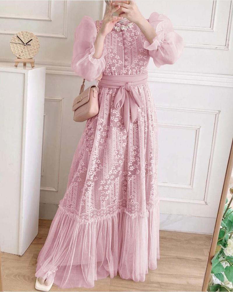 Product Introduction of TP89 Dres Gamis inana 89z4 maxi cantik full brukat lapis furing Muslim Organza Nyaman Wanita Tile 9