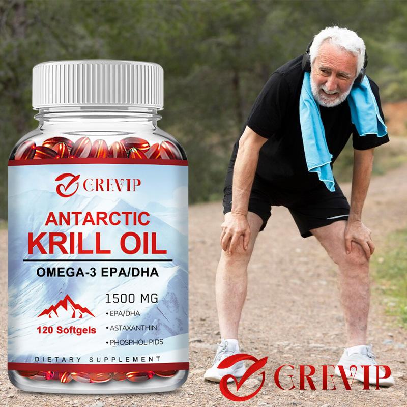 Grevip-Minyak Krill Antartika-120 Kapsul/Botol-Astaxanthin-Omega-3 EPA, DHA-Fosfolipid-Non-GMO-Bebas Gluten-1500 mg 0