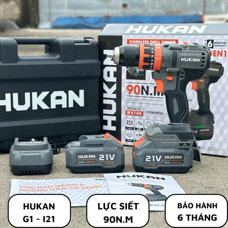  Máy Khoan Pin Hukan HM21 - G1 - I21 3 Chức Năng Đầu Kẹp 13mm AutoLock Không Chổi Than Bảo Hành 6 Tháng 