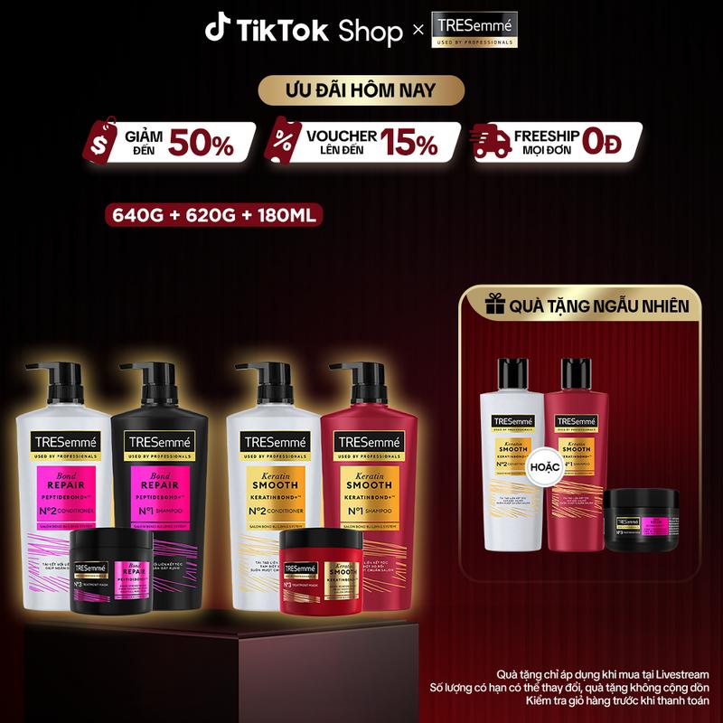 Combo Dầu Gội, Dầu Xả, Kem Ủ TRESemmé Keratin Smooth Women Cho tóc khô xơ rối…