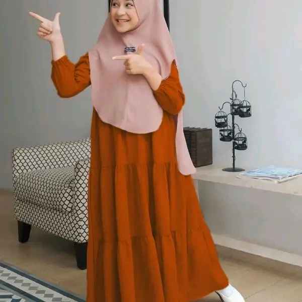 Gamis rayon Anak-  usia 7-13 tahun rayon premium Anak Baju Muslim Dress Remaja tanggung Syari Variasi gamis  rayon 8